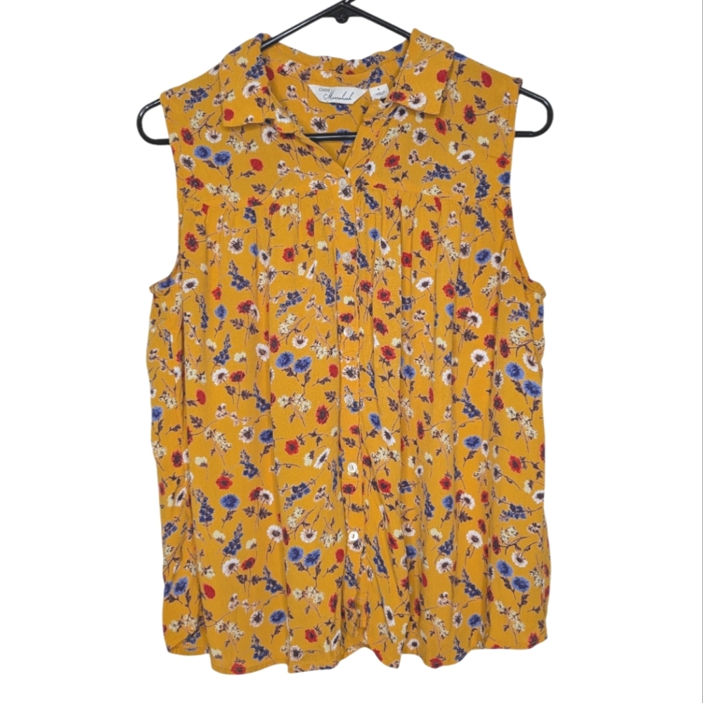 Caffe Marrakesh Collared Button Down Floral Orange Yellow Shirt Size Large